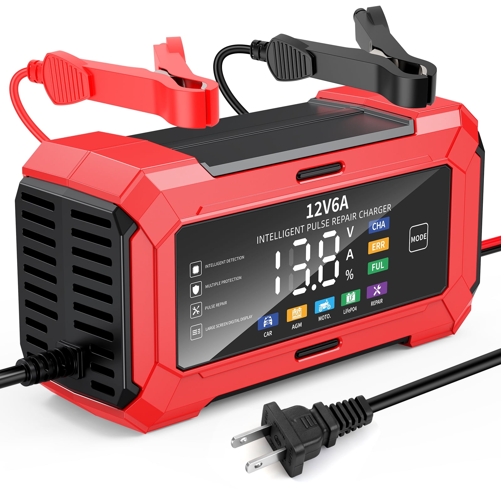12V Smart Car Battery Charger Automatic LiFePO4 Repair Maintainer Trickle (6A)
