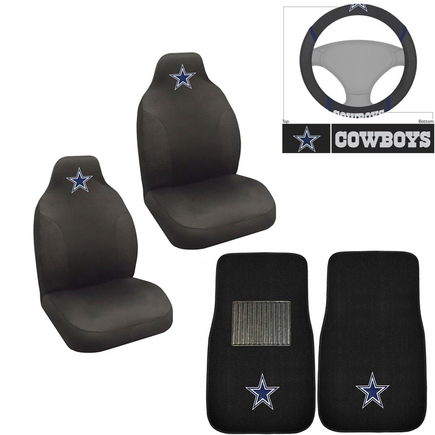 5PC NFL Los Angeles Chargers Front Seat Covers Floor Mats & Steering Wheel Cover