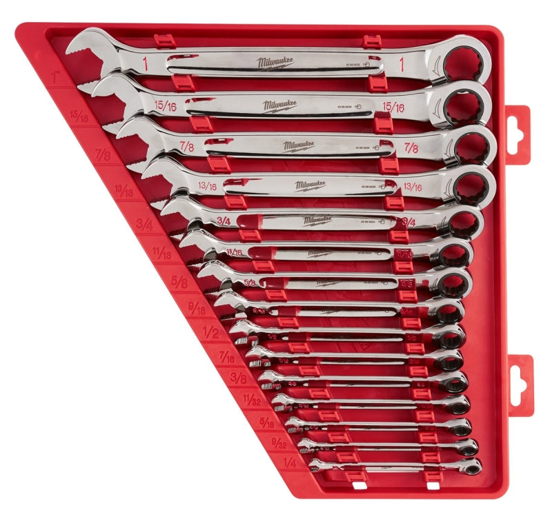 Milwaukee 48-22-9416 15-Piece Ratcheting Combination Wrench Set — SAE