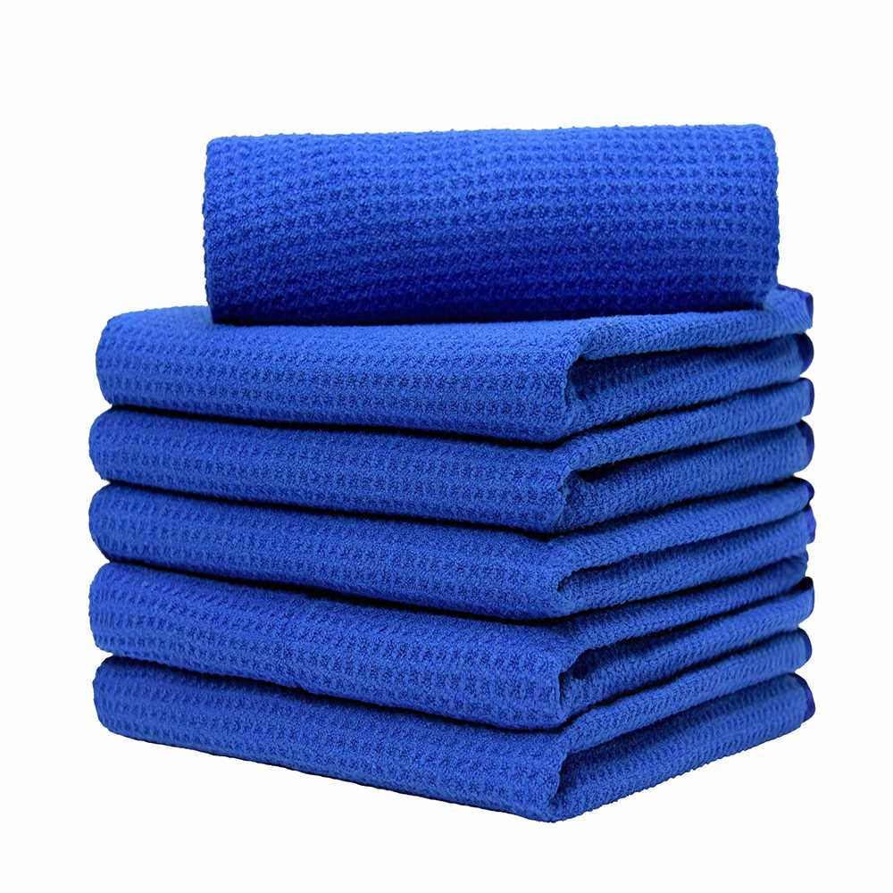 CarCarez Waffle Weave Glass & Window Microfiber Towels — 3 pcs, Blue 24"×16"