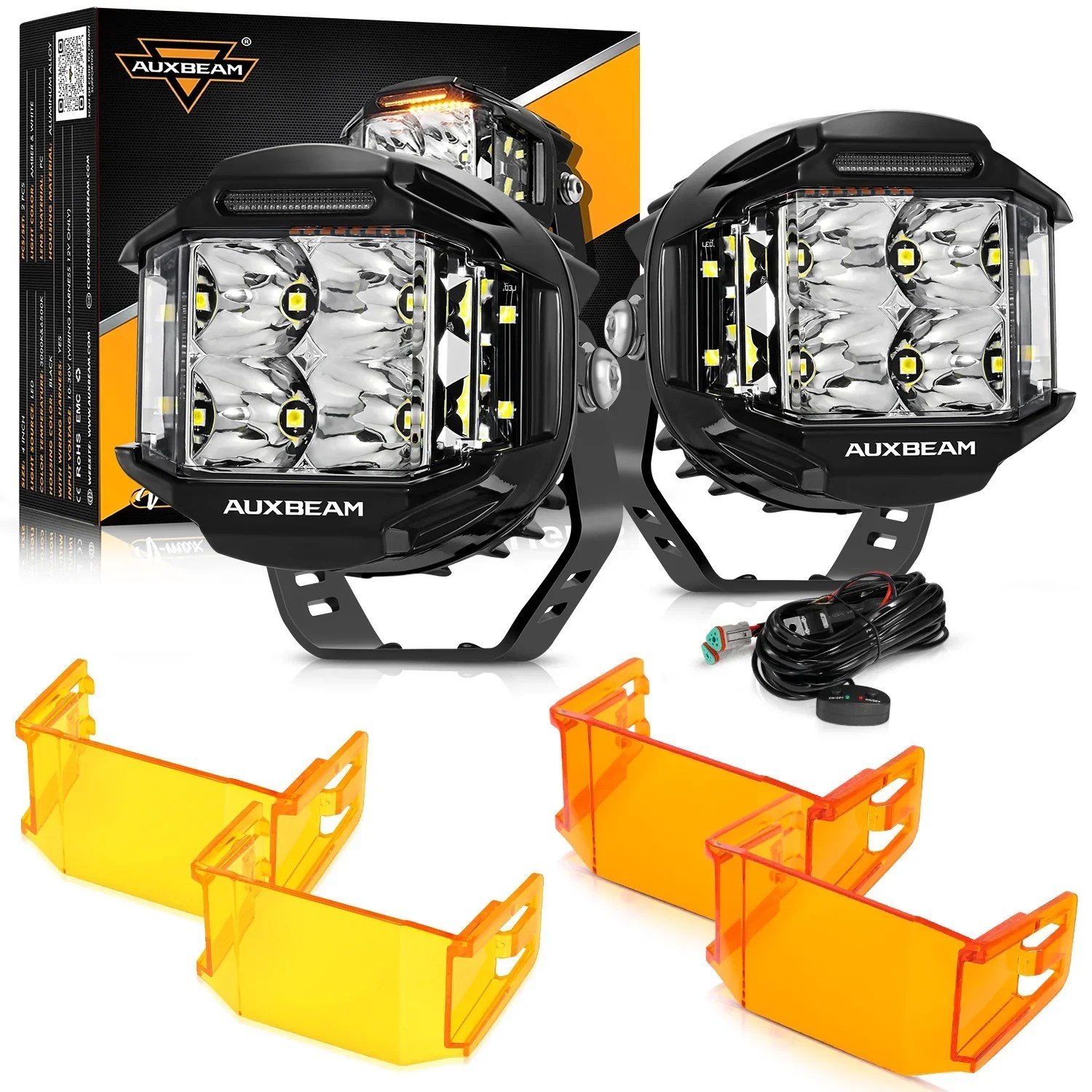 AUXBEAM 4in side shooter LED pods w/ amber DRL