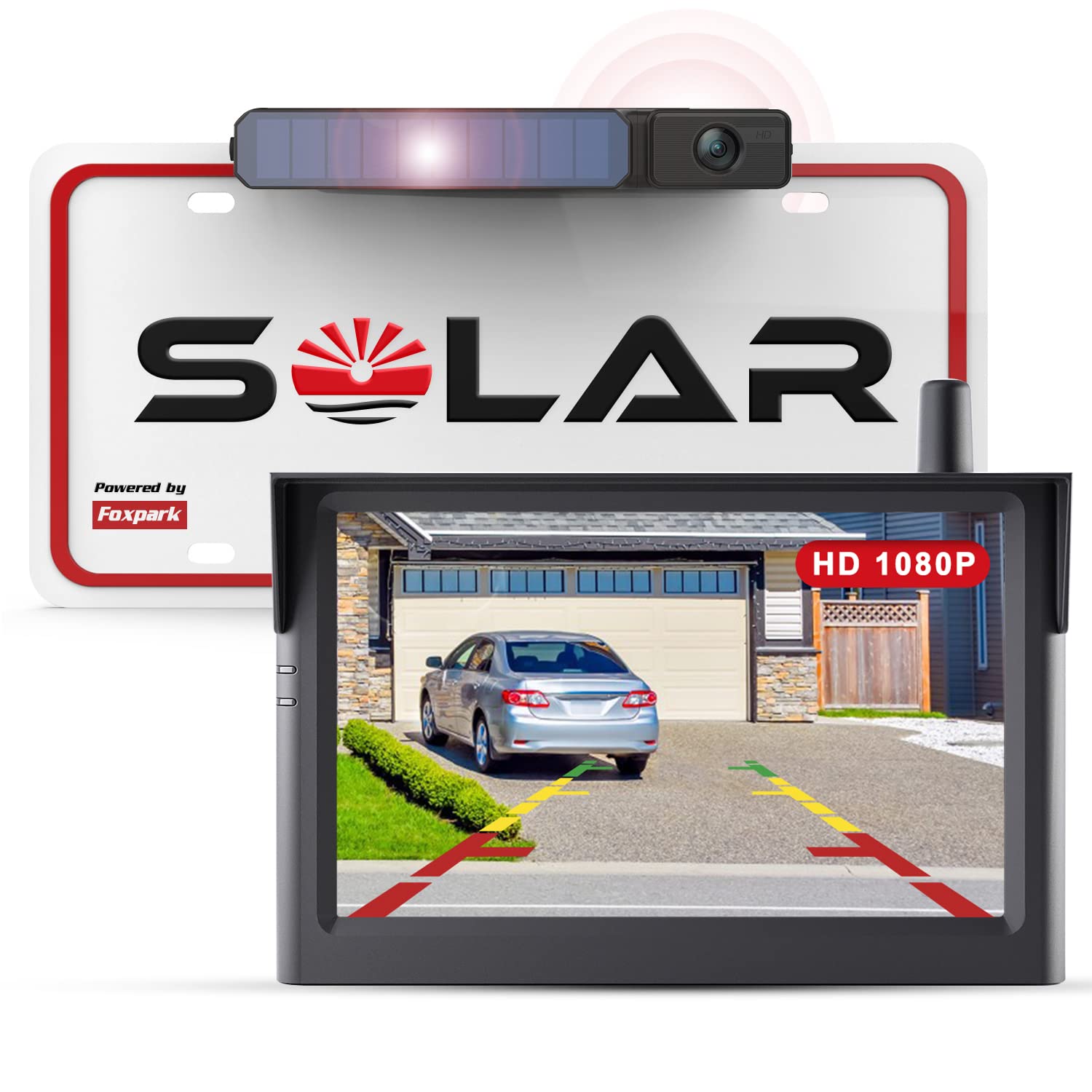 Foxpark Solar 3 Wireless Backup Camera 5in HD 1080P Monitor Car Rear View Systems