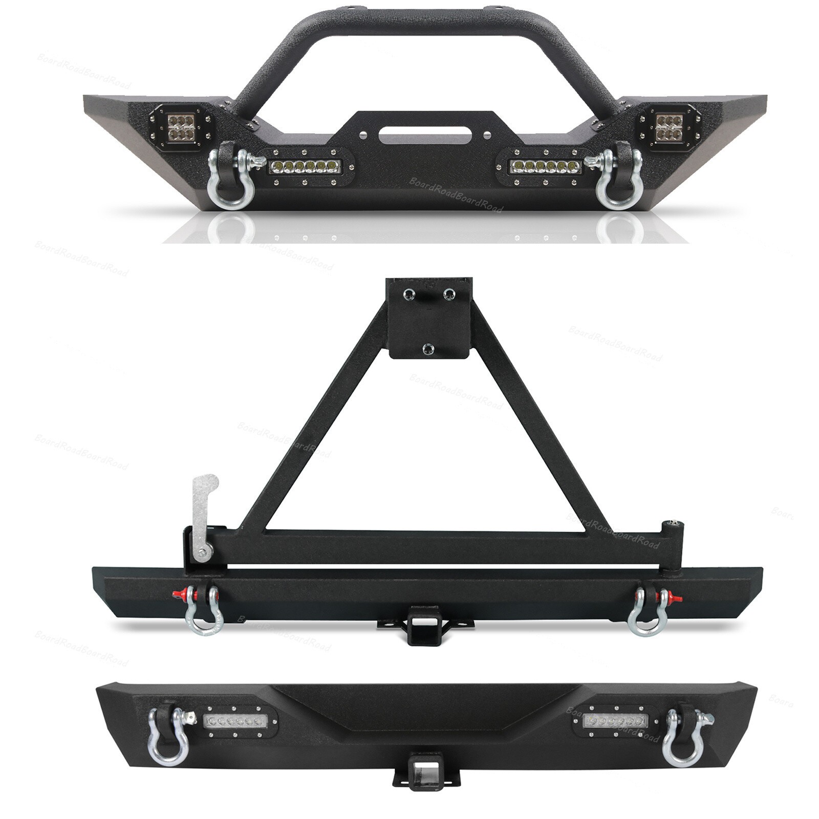 Front Bumper w/ D-Rings & LED Lights + Winch Plate for 1987–2006 Jeep Wrangler TJ/YJ (BoardRoad)