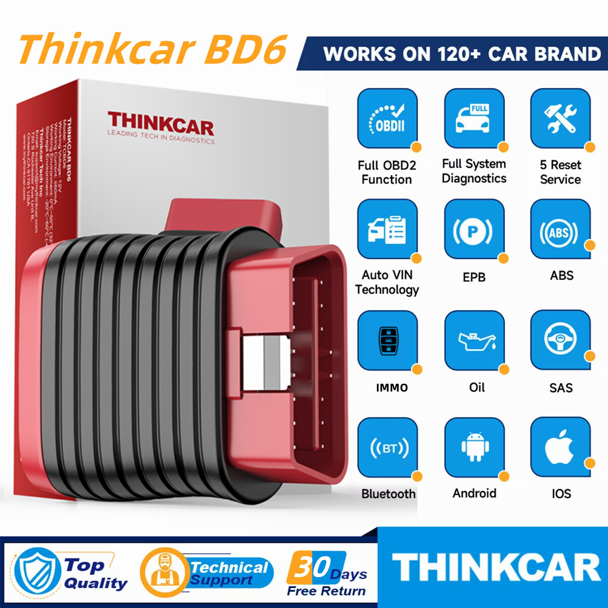 THINKCAR BD6 OBD2 Scanner, Full-System Bluetooth Diagnostic Tool