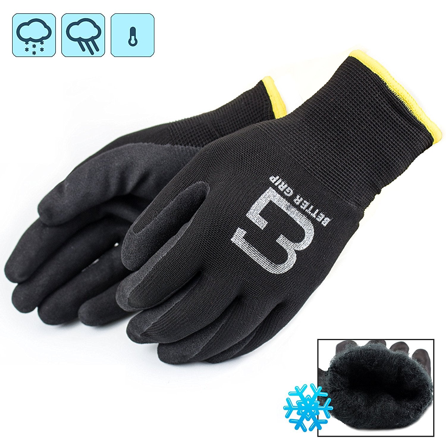 3-PAIR Safety Winter Insulated Double Lining Rubber-Coated Work Gloves