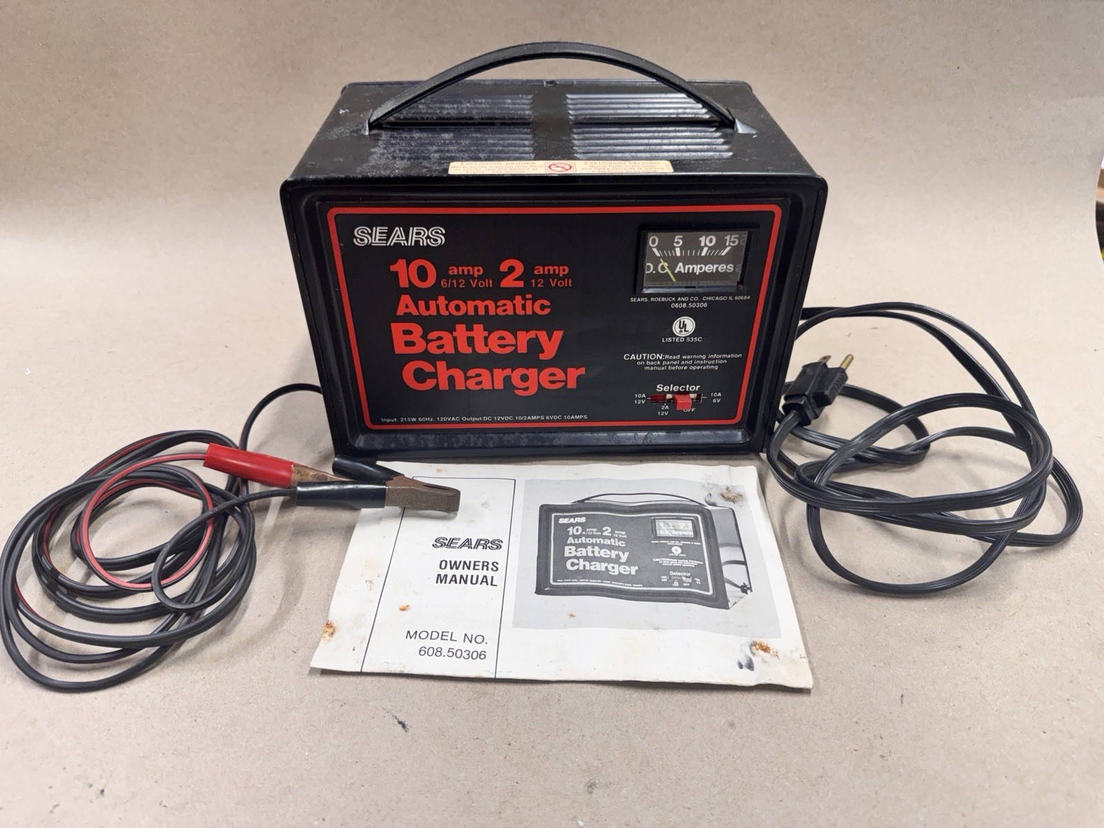 Sears 10/2 Amp 12V Automatic Battery Charger 608.718571 VTG Tested/Works