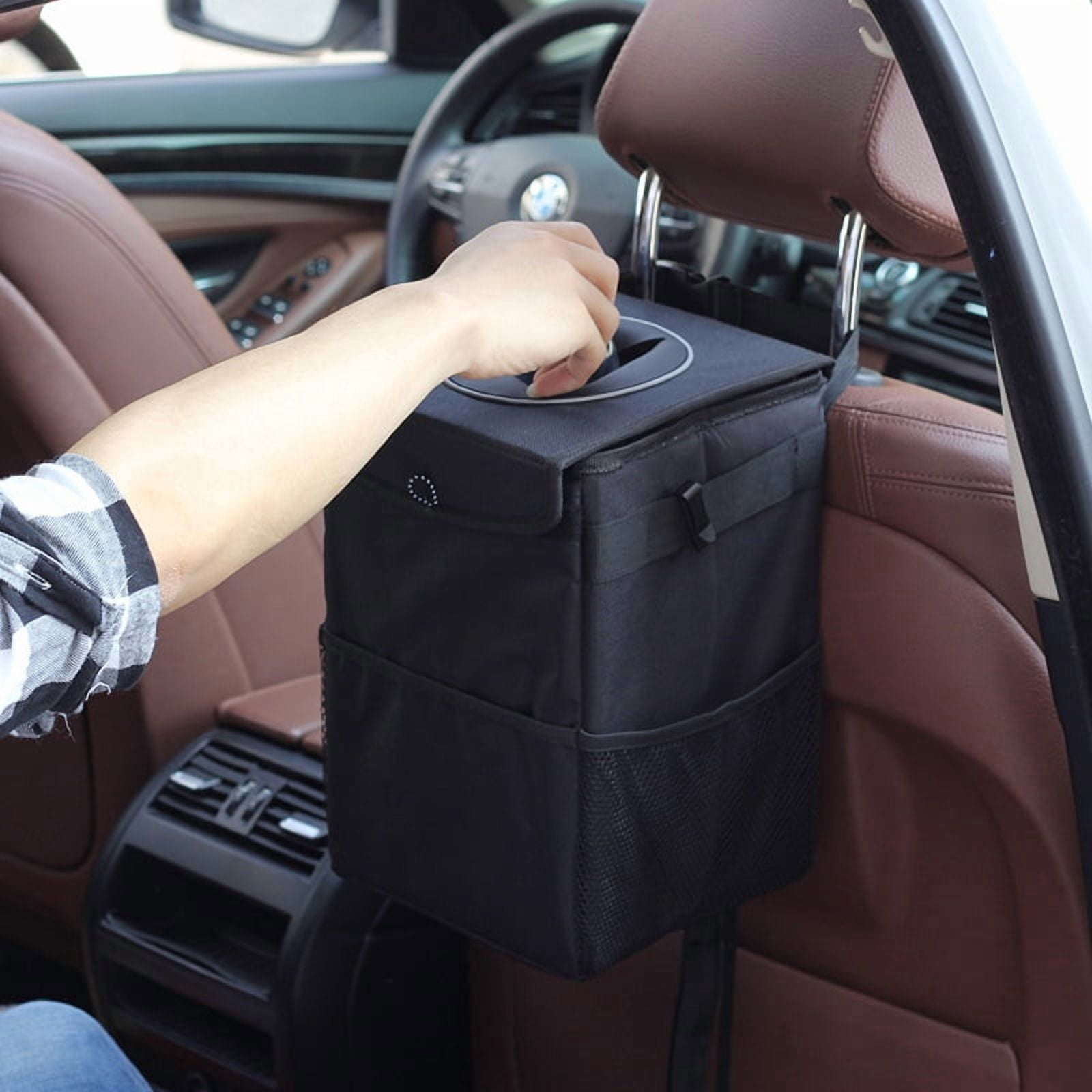 Car Trash Can Waterproof Foldable Organizer Lid Storage Pockets Garbage Bin