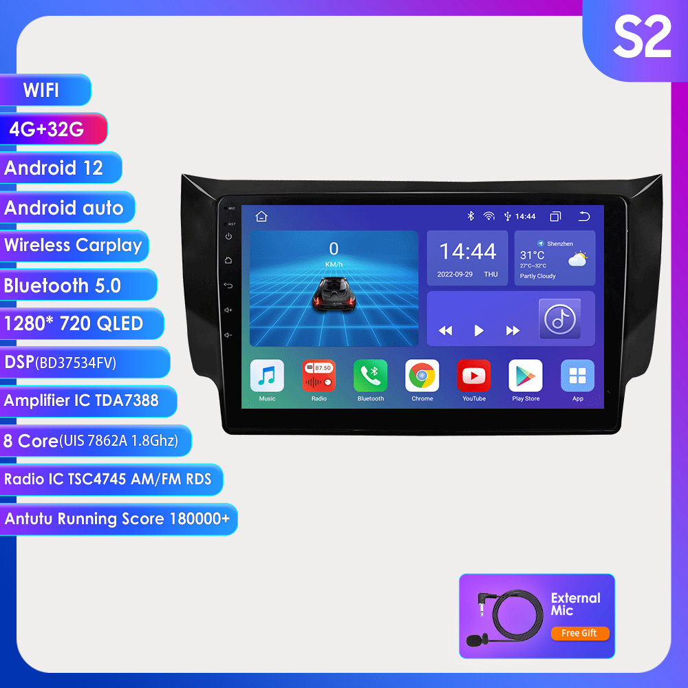 8 Core 2+32G Android 14 Double Din Car Stereo Radio for 2007-2012 Nissan Sentra
