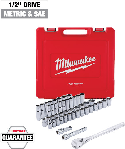 Milwaukee 48-22-9487 47-Pc 1/2" Drive Ratchet & Socket Set with Packout