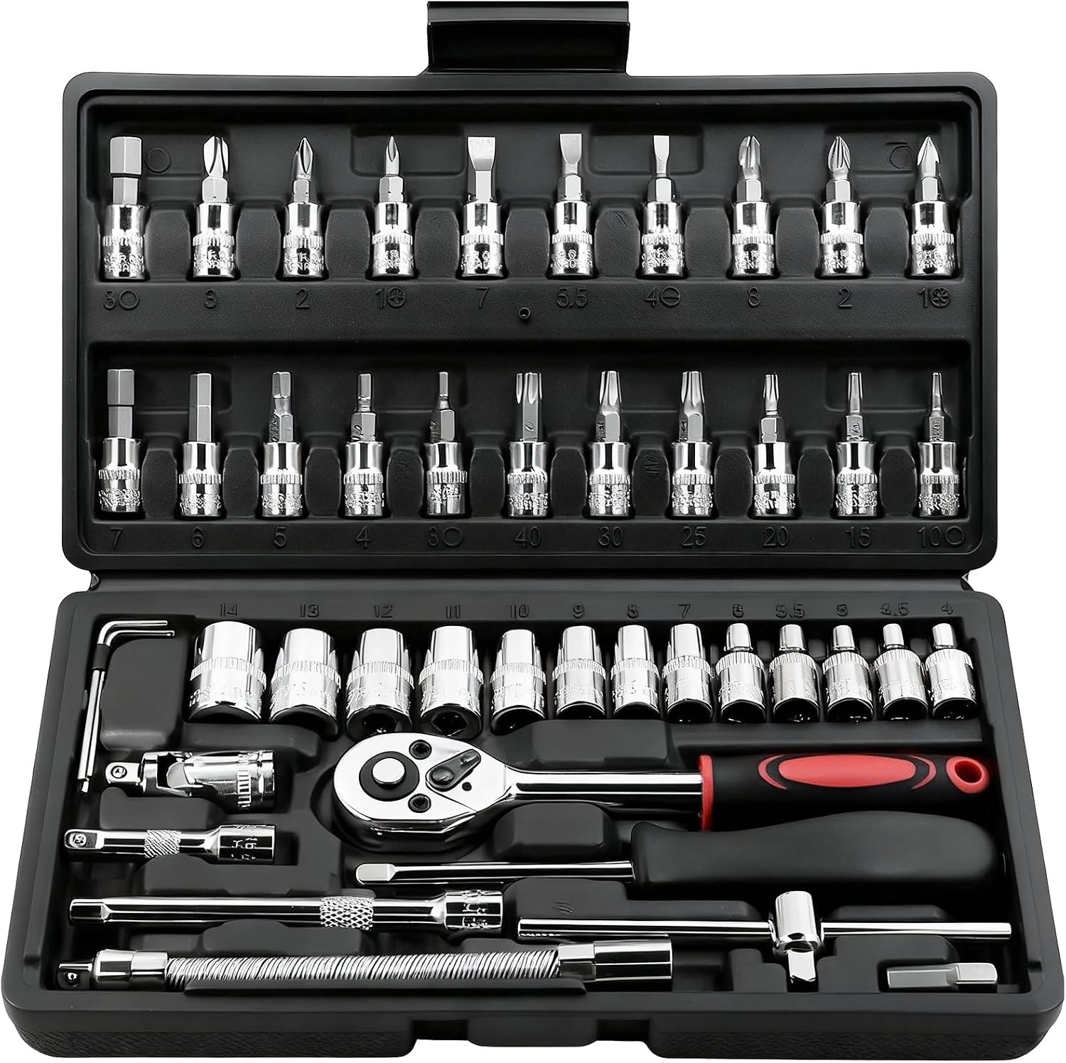 46pc 1/4" 1/2" Socket Ratchet Wrench Set Home Mechanic Tool Set