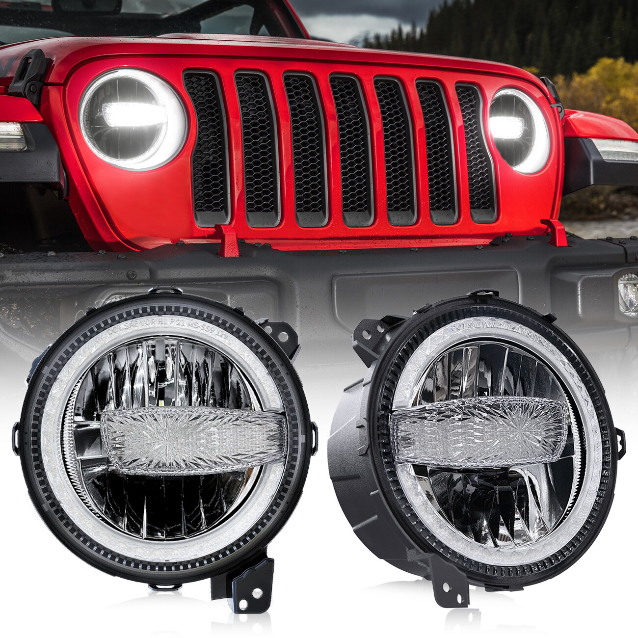 RGB Halo 9 inch LED Headlights For Jeep Wrangler JL JLU Gladiator JT 2018-2023 2025
