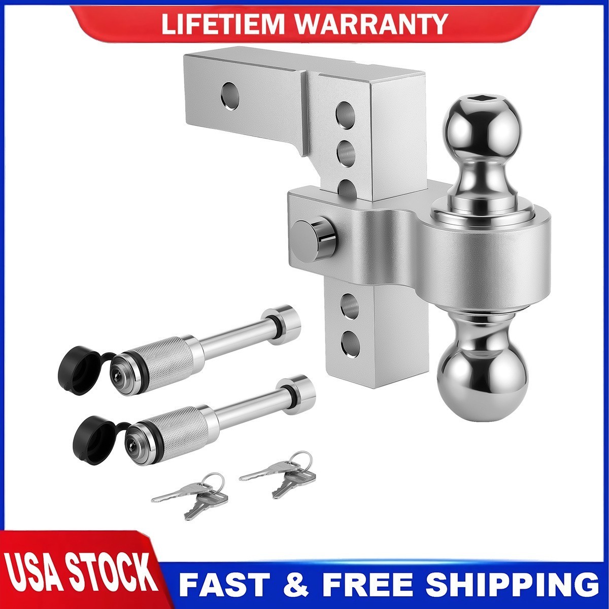 2" Receiver 6" Drop/Rise Adjustable Tow Hitch Dual Ball Mount 18500 lb