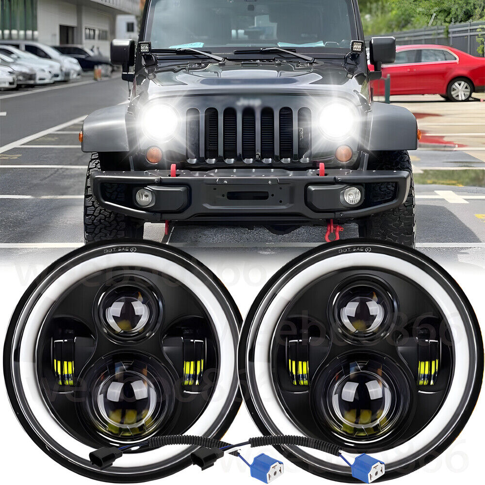 FOR Jeep wrangler JK LJ TJ CJ RGB 7 inch Round LED Headlights DRL Light