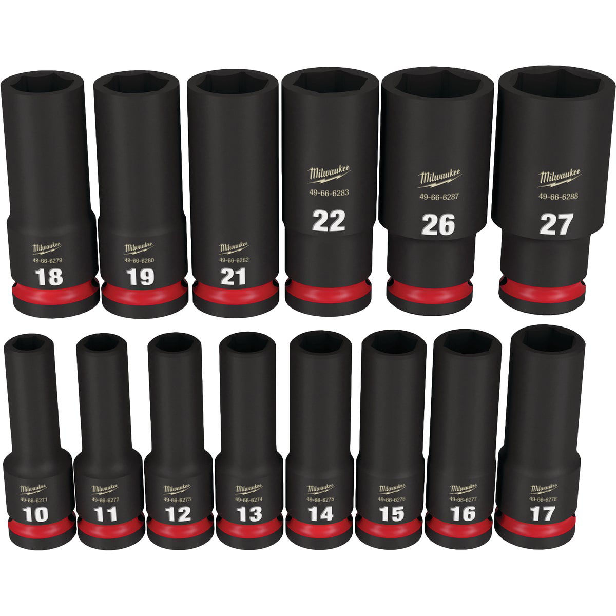 Milwaukee SHOCKWAVE 1/2" Drive Metric 6-Point Deep Impact Socket Set
