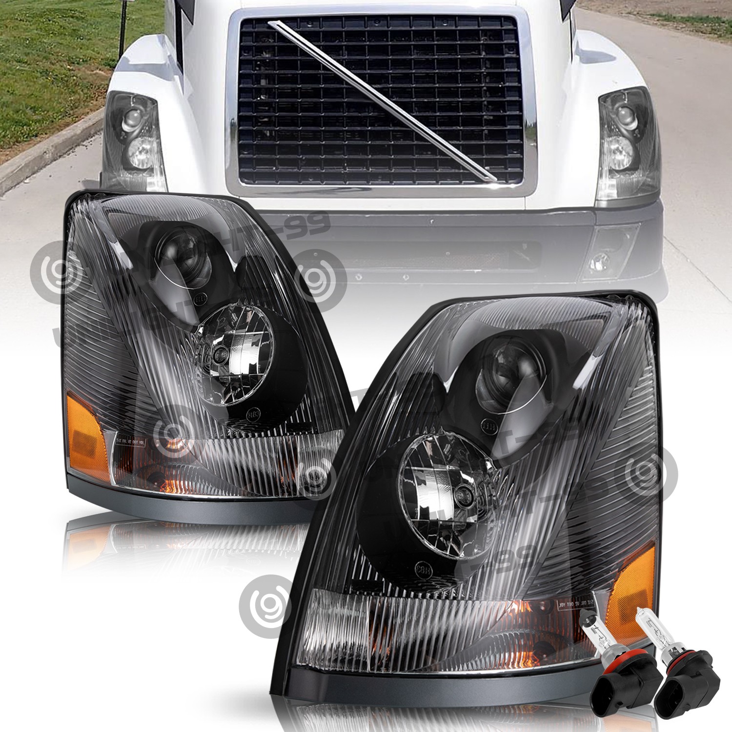 Pair LED Headlights For 2004-2017 2018 Volvo VN VNL VNX Truck Headlamps Assembly (COOLDNA)