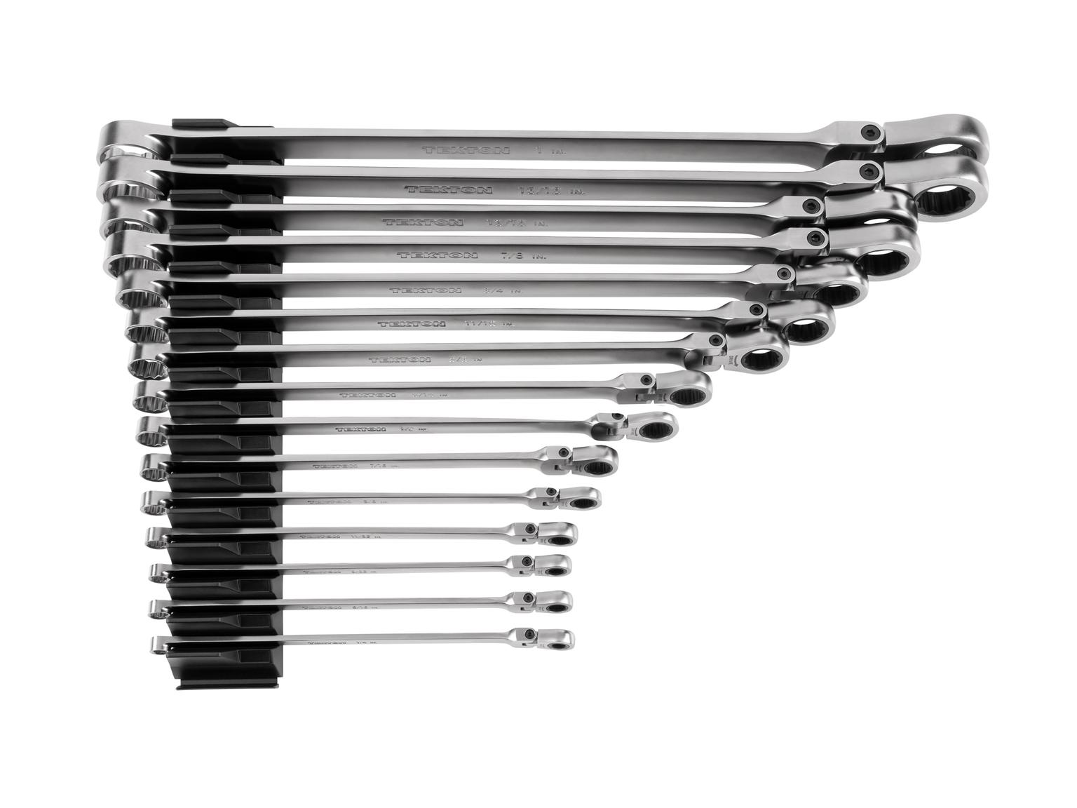 Tekton WRB95302 Long Fixed/Flex Head 12-Point Ratcheting Box End Wrench Set (1/4–1 in.)
