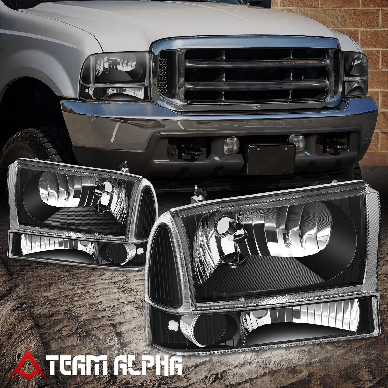 Black/Clear Headlights, 1999–2004 Ford F-250/F-350/F-450/F-550 Super Duty & Excursion