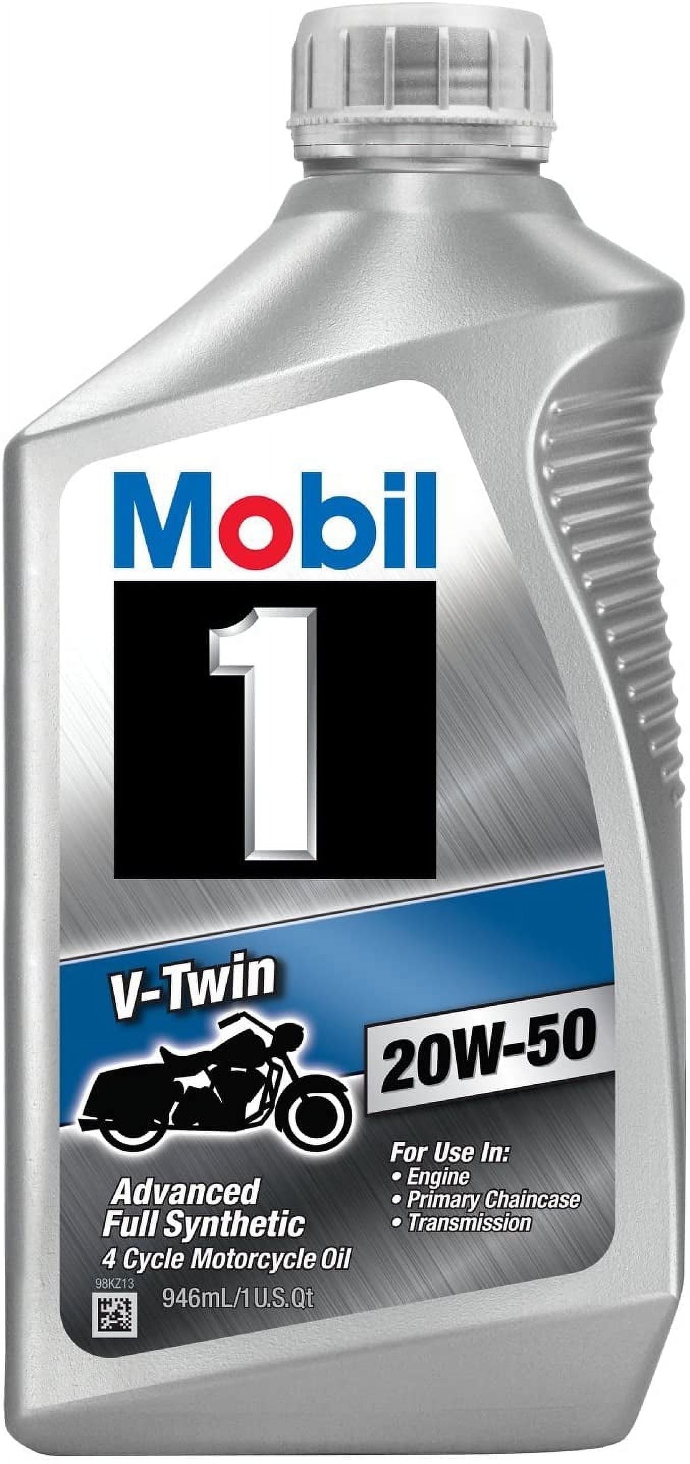 (4 pack) Mobil 1 V-Twin Full Synthetic Motorcycle Oil 20W-50, 1 Qt