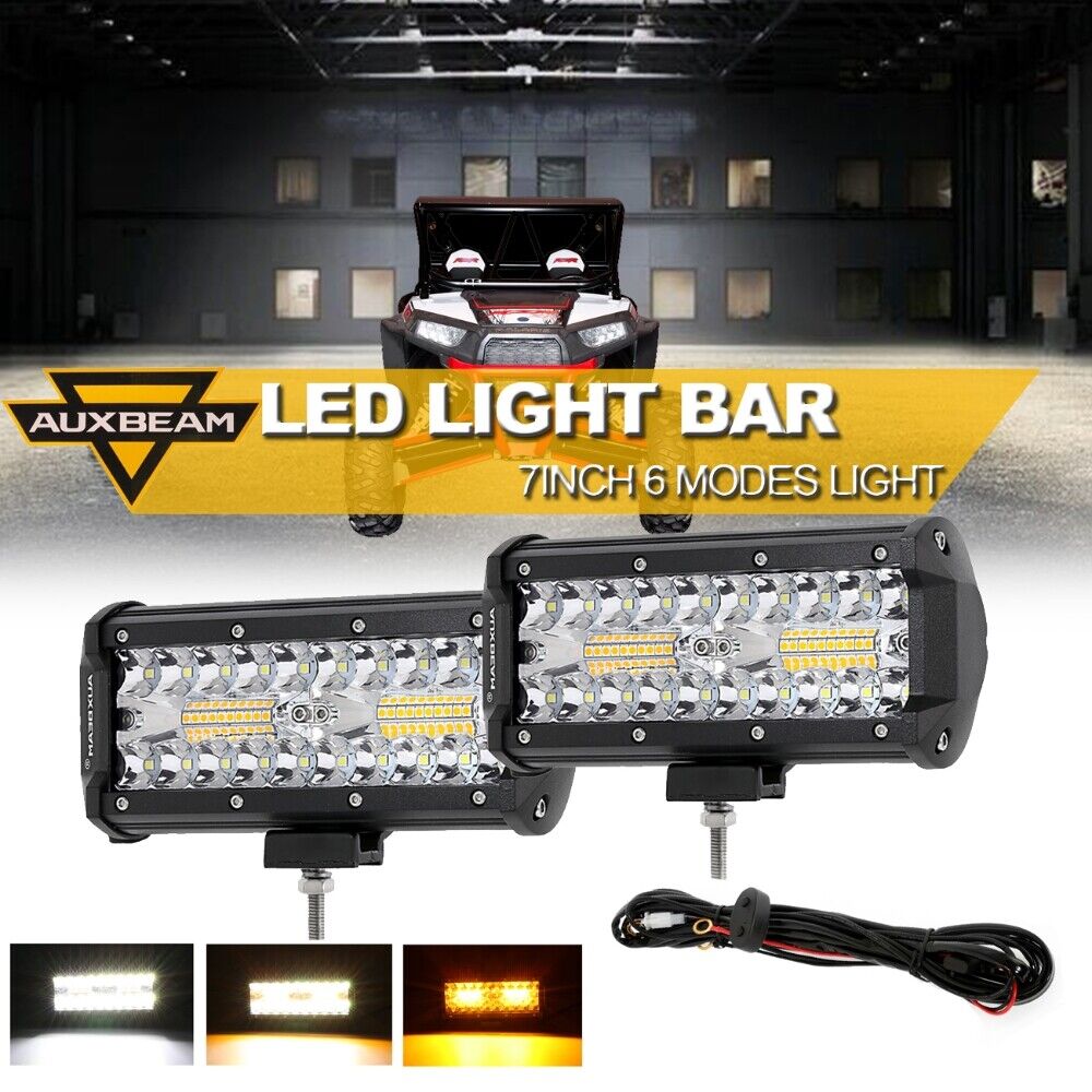 Auxbeam 7" LED Work Light Bar Amber & White Strobe Flash