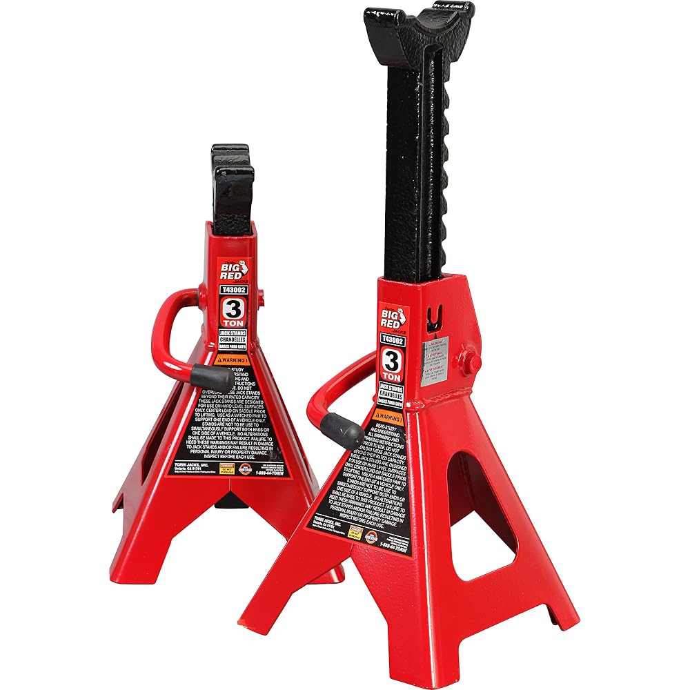 BIG RED Torin Steel Jack Stands 3-Ton (6,000 lb) Capacity, Red, 1 Pair (T43202)