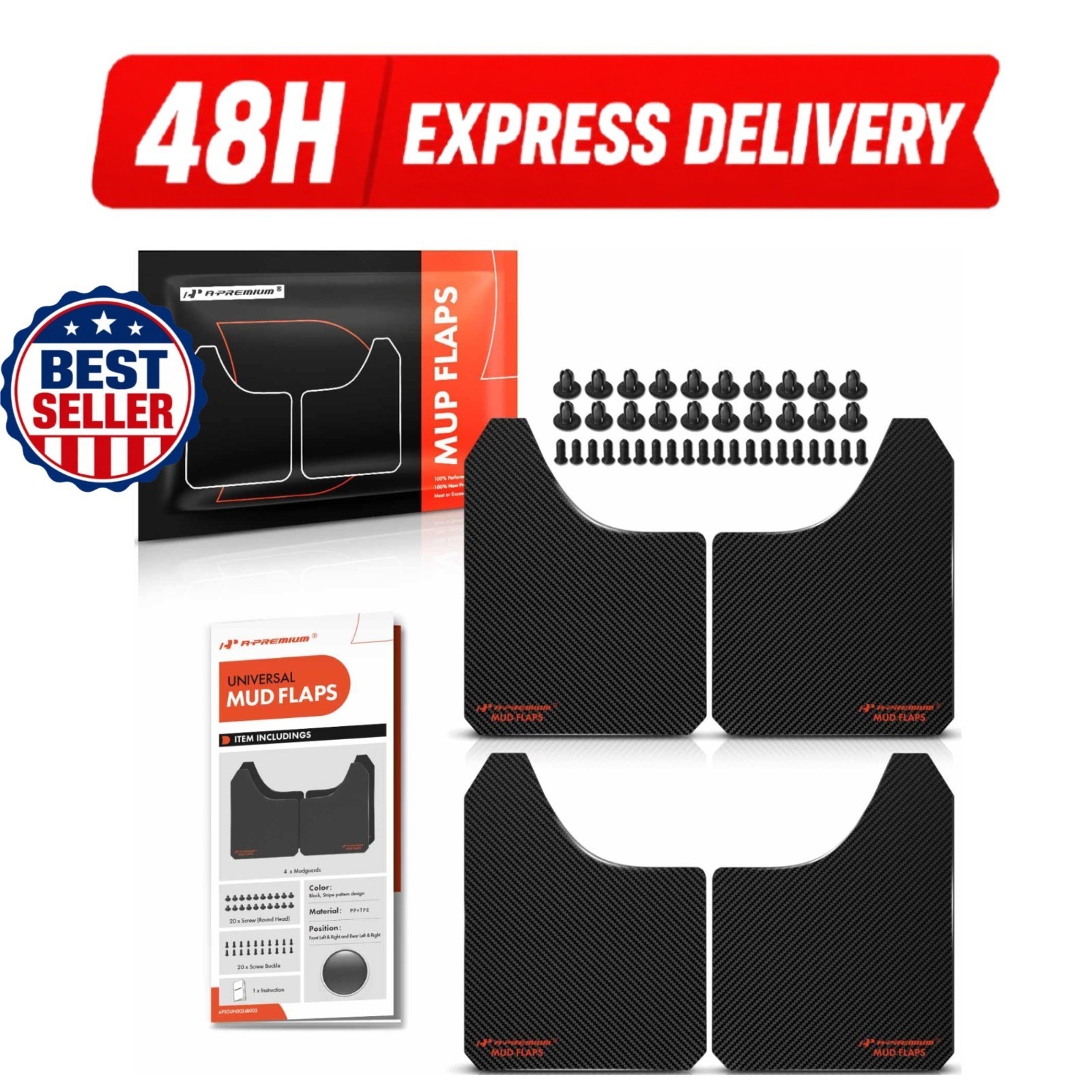 A-Premium Set of 4PCS Mud Flaps Splash Guards Mudguards Mudflaps with Hardware