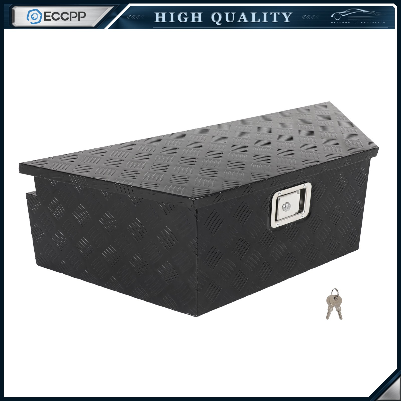 26" Aluminum Trailer Tongue Tool Box Pickup Truck Trunk Bed Storage Black + Lock