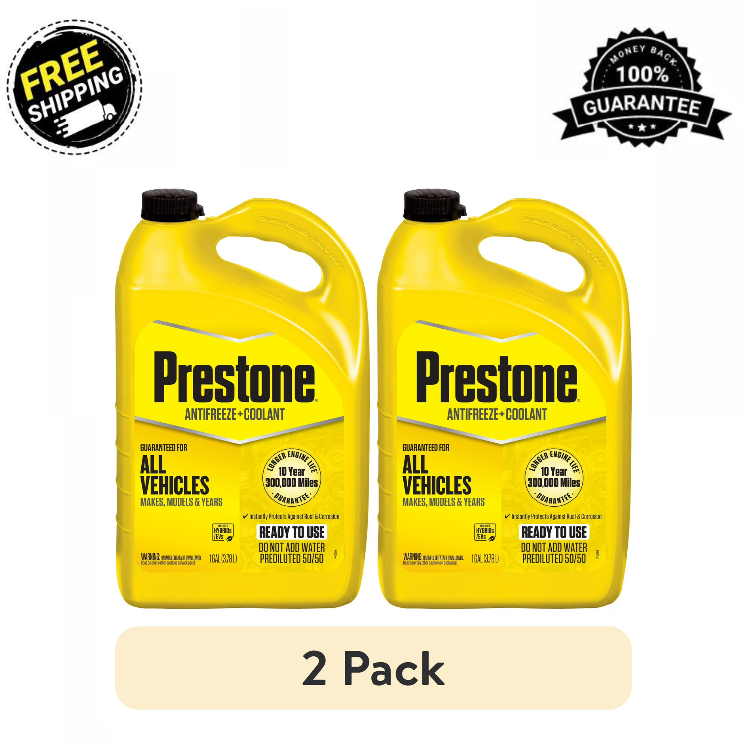 Prestone Universal Antifreeze/Coolant 50/50 Prediluted, 1 Gallon — 2-Pack