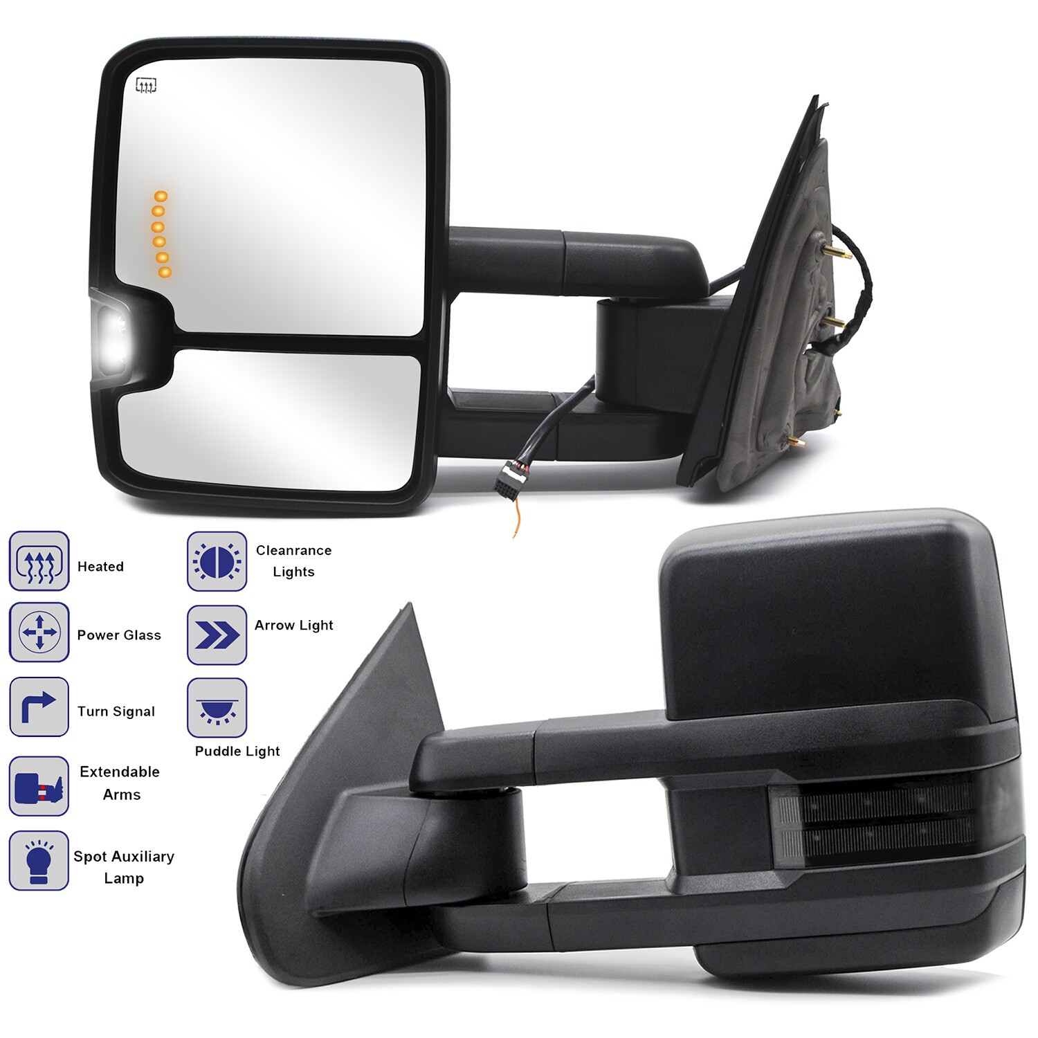 Power Heated Tow Mirrors, 2014–2018 Chevy Silverado / GMC Sierra 1500, 2500HD, 3500HD (Chrome)