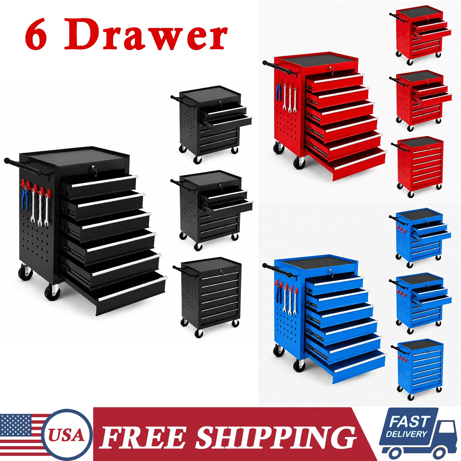 4/5/6 Drawers Tool Cabinet Rolling Tool Chest Garage Tool Cart