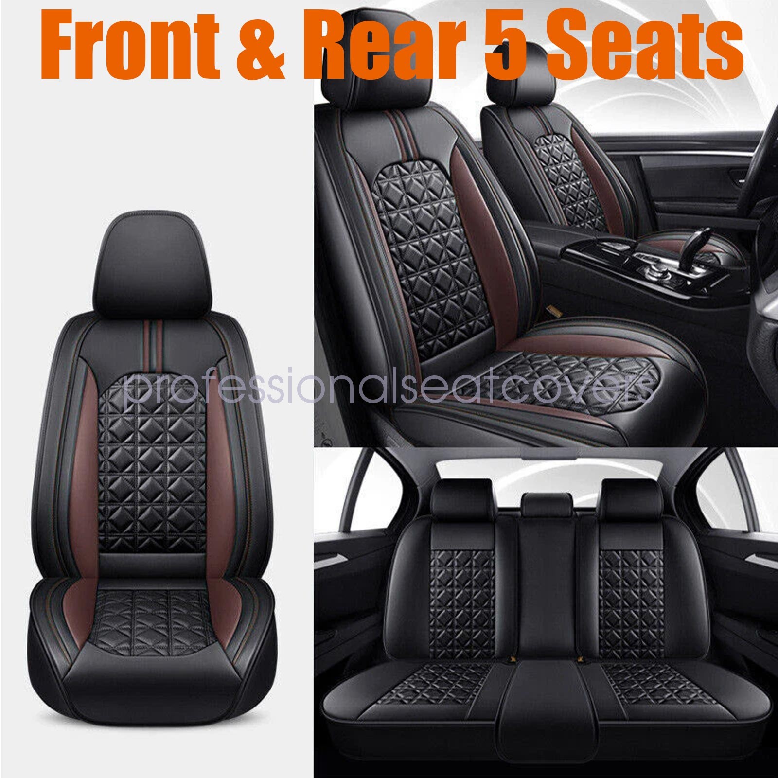 5-Seats Car Seat Covers Luxury PU Leather Front Rear Cushion Full Set Universal