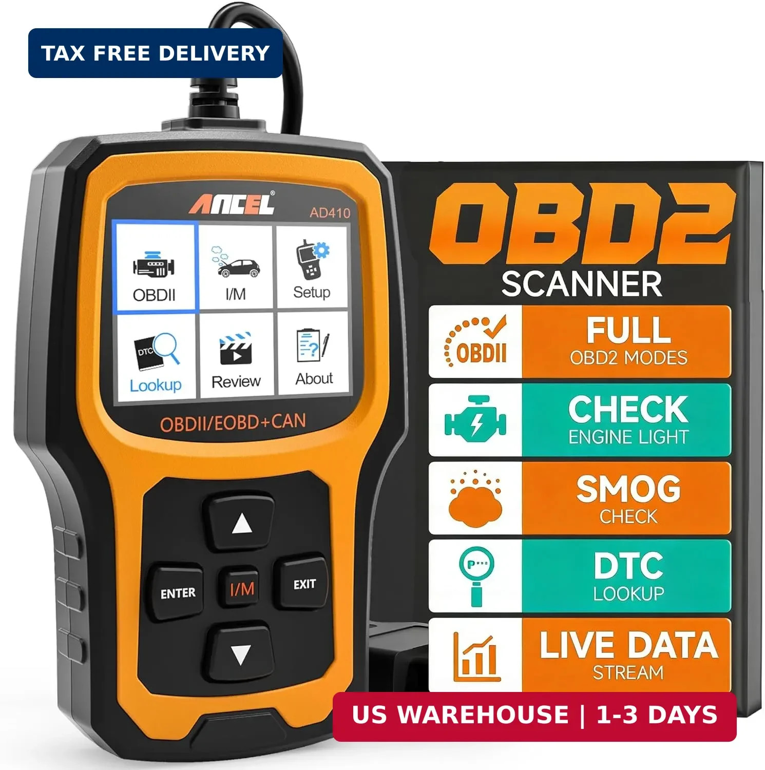 ANCEL AD410 Pro+ 2-in-1 OBD2 Scanner + Battery Tester