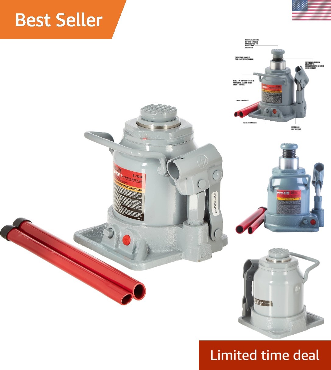 20 Ton Air Hydraulic Pneumatic Quick Lift Bottle Jack Aluminum Alloy Pump