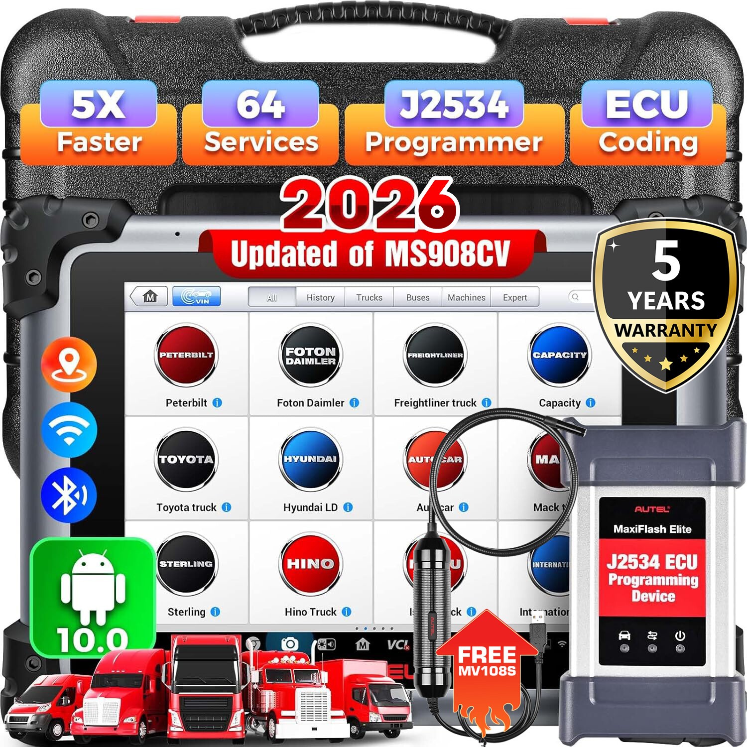 Autel MaxiSYS MS908CV II Heavy Duty Truck Diagnostic Scan Tool 64+ Services 2026