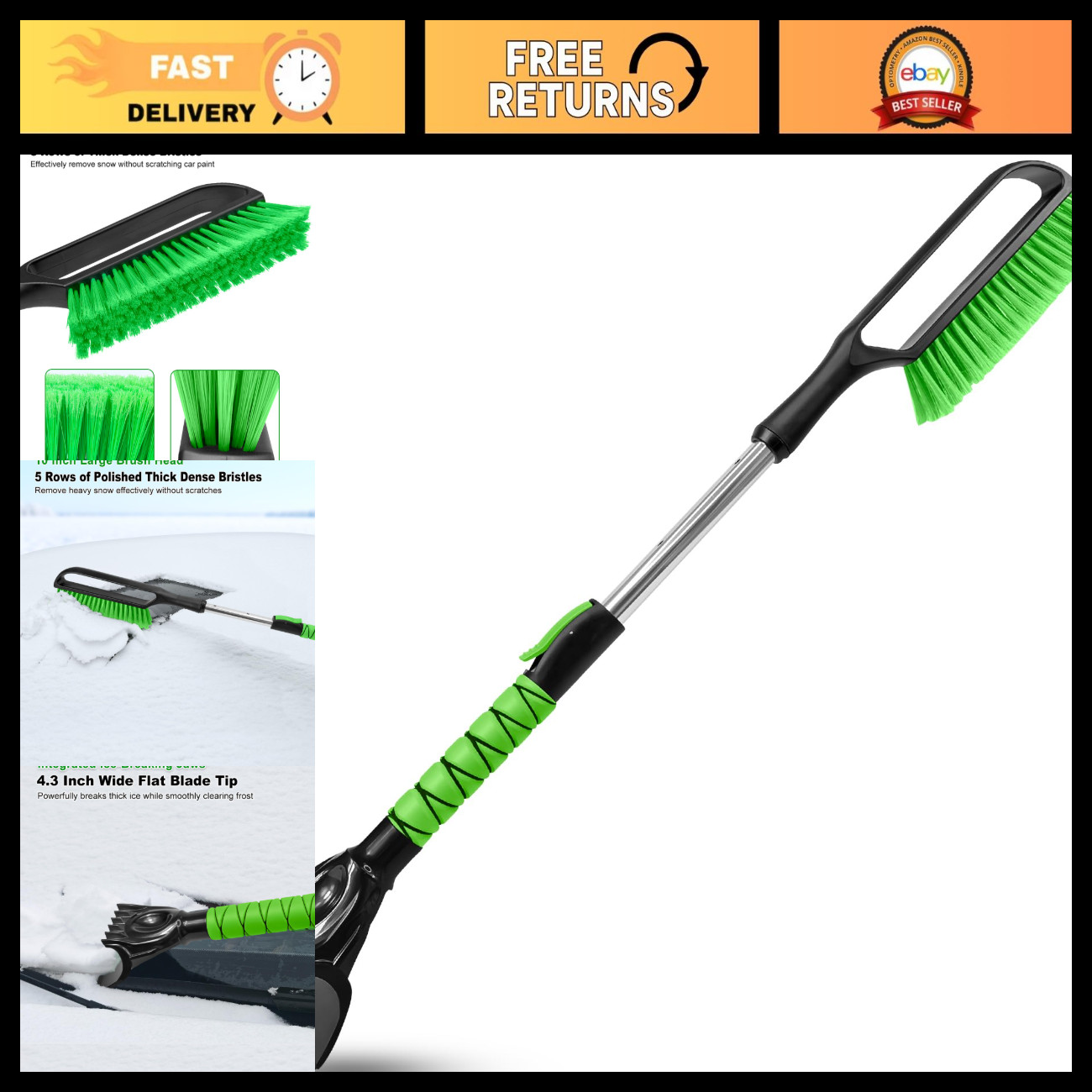 3 in 1 Extendable Snow Brush Ice Scraper Telescopic