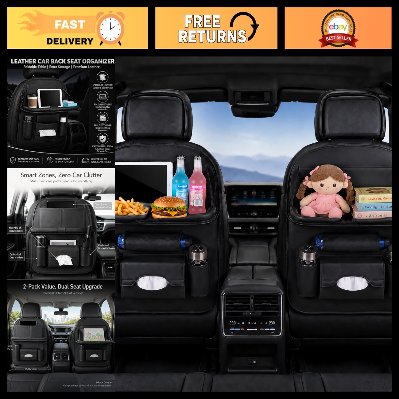 Car Backseat Organizer for Kids, Hanging Front Seat Storage Organizer with 10+ Pockets