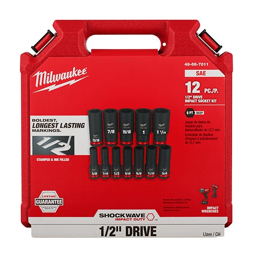 Milwaukee SHOCKWAVE 49-66-7011 12pc 1/2" SAE Deep Impact Socket Set