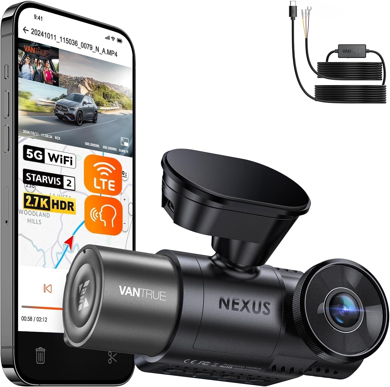 Vantrue N2X Dash Cam, Front and Inside, Night Vision, Parking Mode, Hardwire Kit