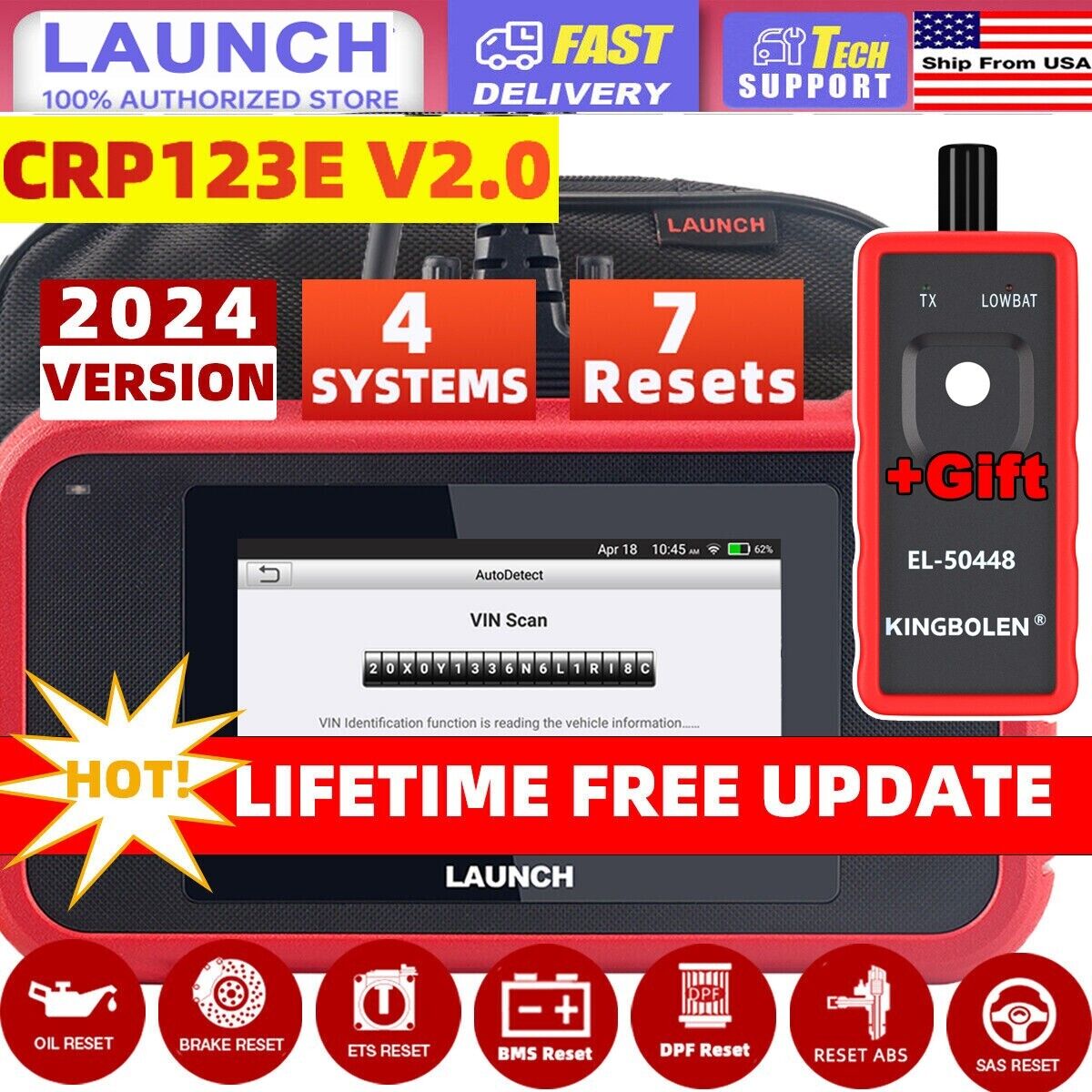LAUNCH CRP123E OBD2 Scanner (engine / ABS / SRS code reader, 2026)