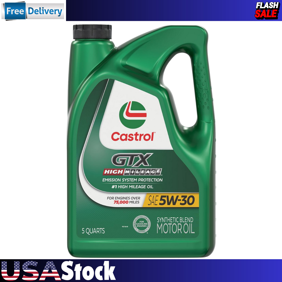 Castrol GTX High Mileage 5W-30 Synthetic Blend Motor Oil, 5 Quarts