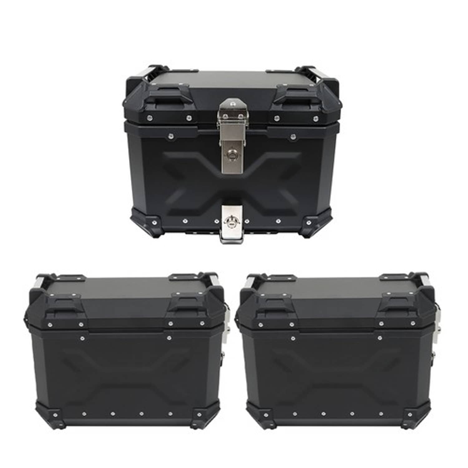 Aluminum Motorcycle 36L Side Case Hard Saddlebag + 45L Top Case Tail Box Luggage