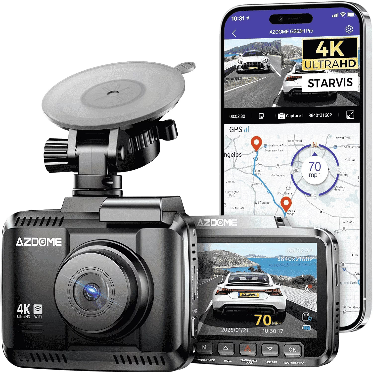 AZDOME GS63H Pro Dash Cam 4K Front and 1080P Rear STARVIS Night Vision GPS NIB
