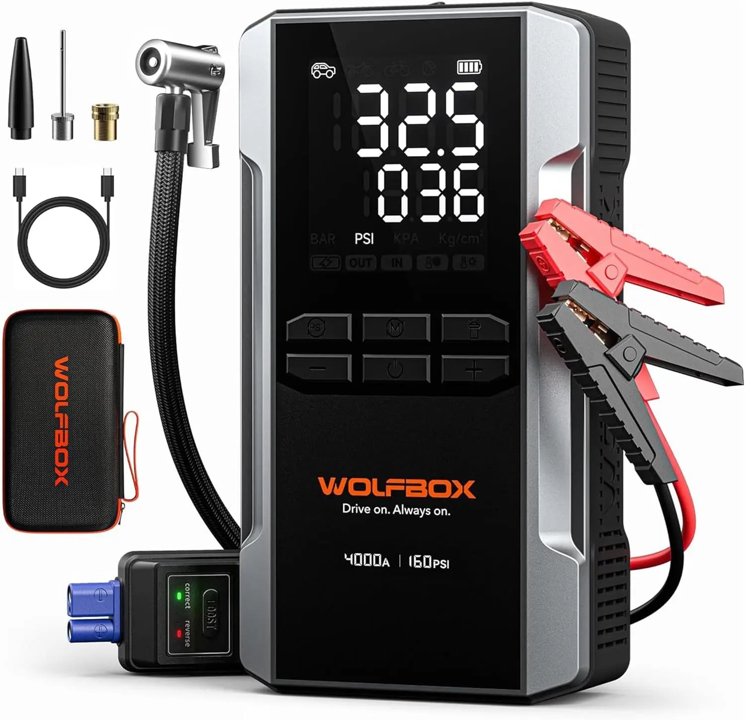 4-in-1 Car Jump Starter LED Tire Inflator 4000A