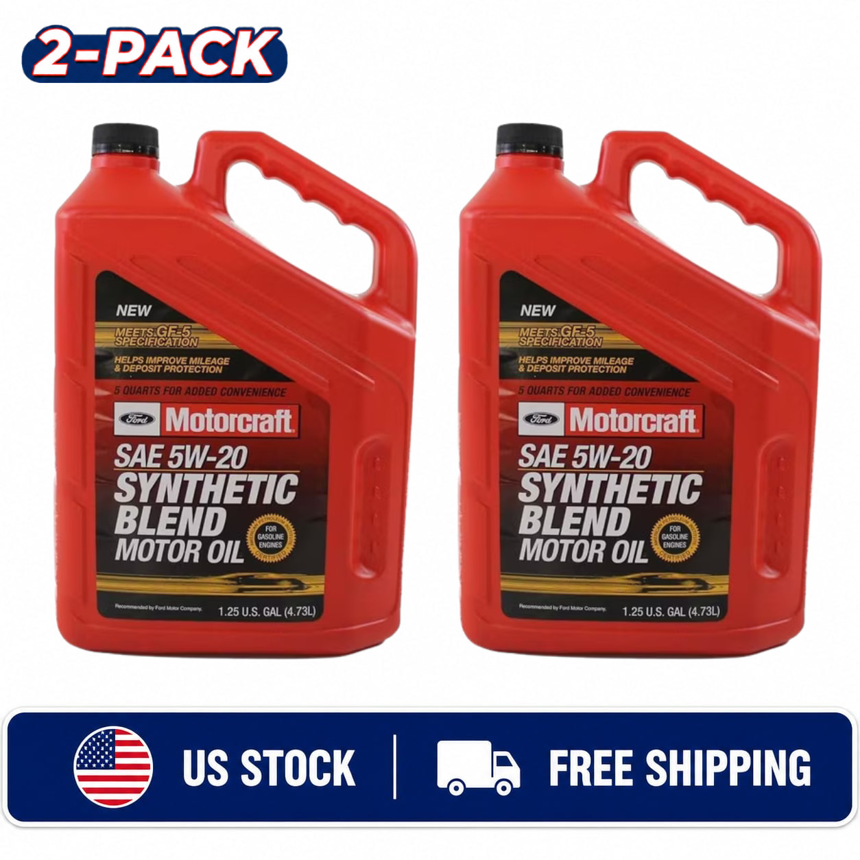 Motorcraft Synthetic Blend 5W-20 Motor Oil, 5 Quart — 2-Pack