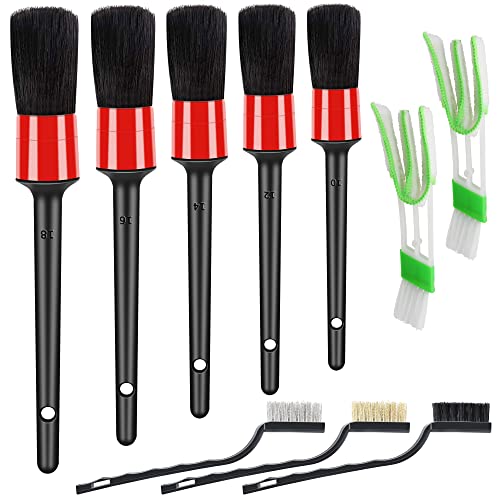 Auto Car Detailing Brush Set Interior Cleaning Kit Includes 5 Red 9pcs Set