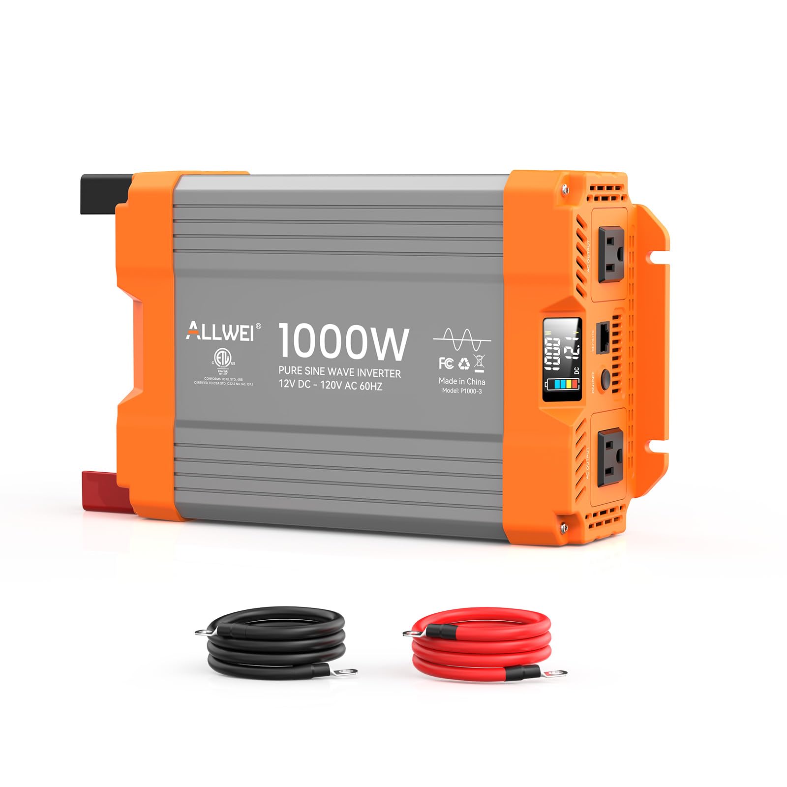 ALLWEI Pure Sine Wave Inverter 1000 Watt Inverter 12V DC to 120V AC Converter