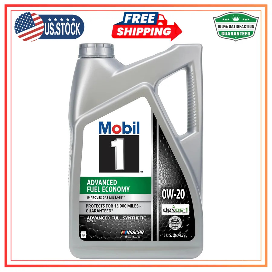 Mobil 1 Advanced Fuel Economy Full Synthetic Motor Oil 0W-20, 5 Quart