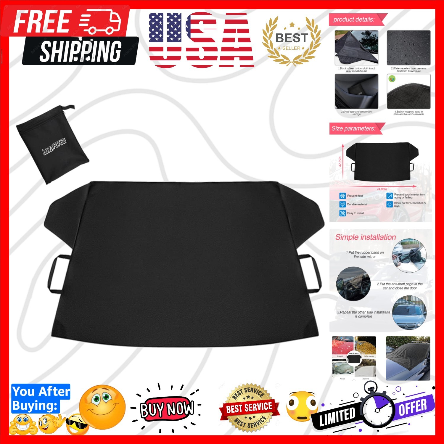 Magnetic Windshield Snow Frost Cover Winter Ice Protector Sun Shade Car