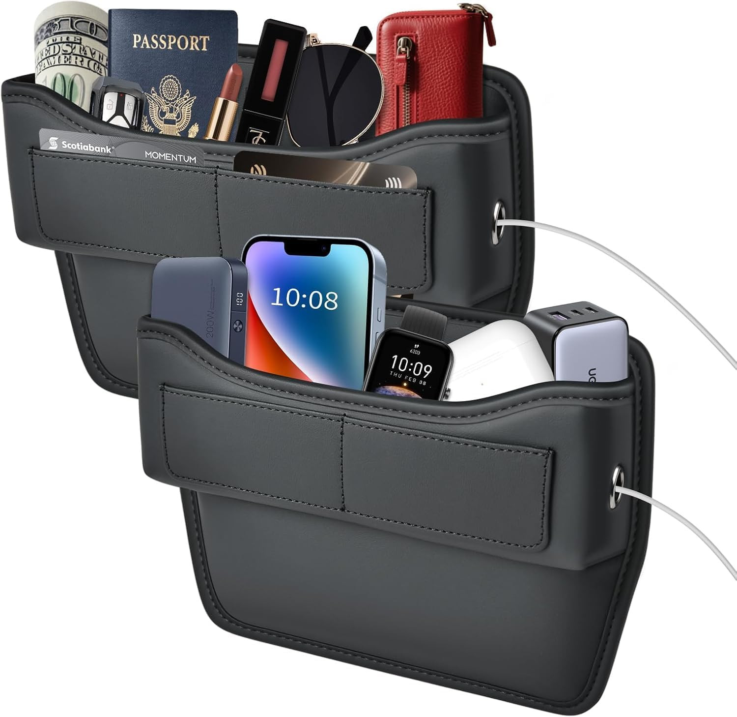 Premium Leather Car Seat Gap Filler Organizer Anti-Drop Storage Pocket for Cars