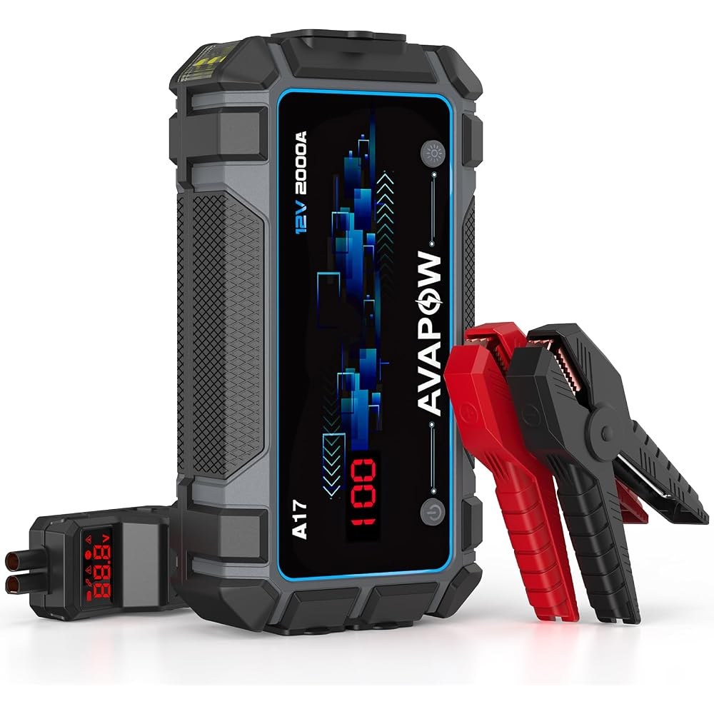 AVAPOW Jump Starter 2000A Peak, 18000mAh Dual USB QC 3.0