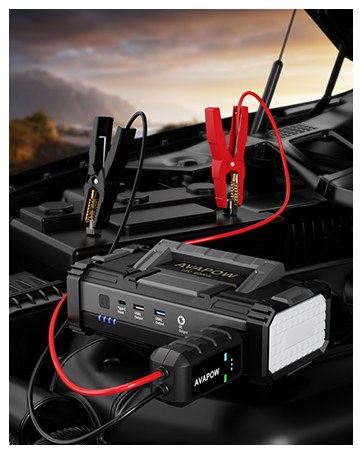 AVAPOW Car Battery Jump Starter 2500A Peak, IP65, Smart Safety Clamp